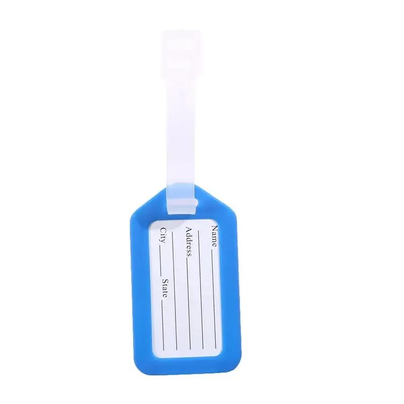 étiquette bagage plastique transparente bleue blanche voyage croisière identification valise nom adresse pièces cinq lots
