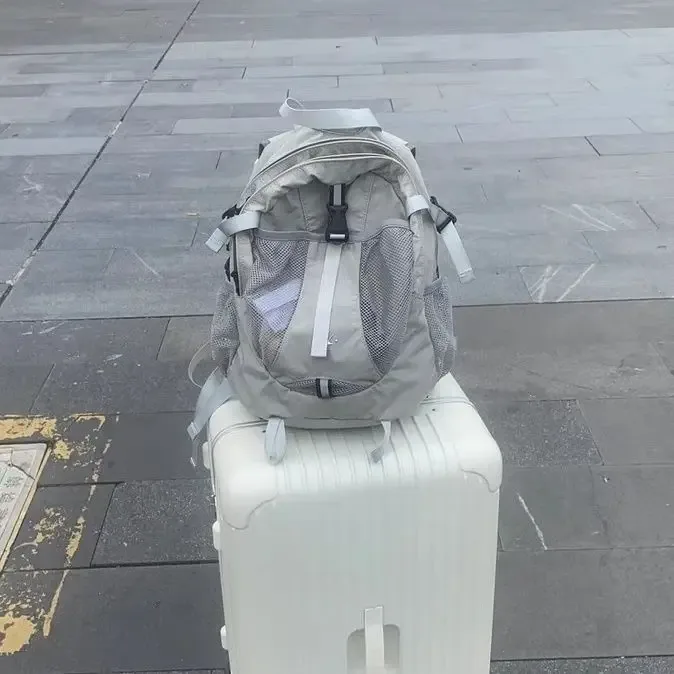 sac à dos en nylon gris coréen y2k pour femmes, sacs à dos de randonnée en plein air légers, sac de cyclisme unisexe, sacs d'école à la mode, haute capacité