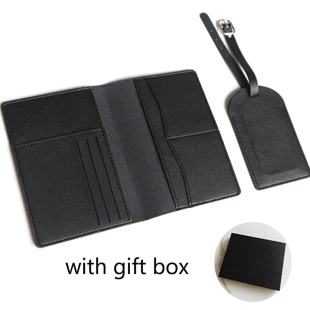 porte-passeport avec initiales personnalisées, ensemble d'étiquettes de valise de luxe, nom personnalisé, logo, cadeau, ensemble d'accessoires de voyage légers avec boîte
