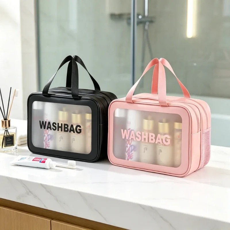 trousse de toilette grande capacité étanche avec séparation humide/sèche en pu givré double couche – sac de voyage maquillage et lavage – organisateur de salle de bain