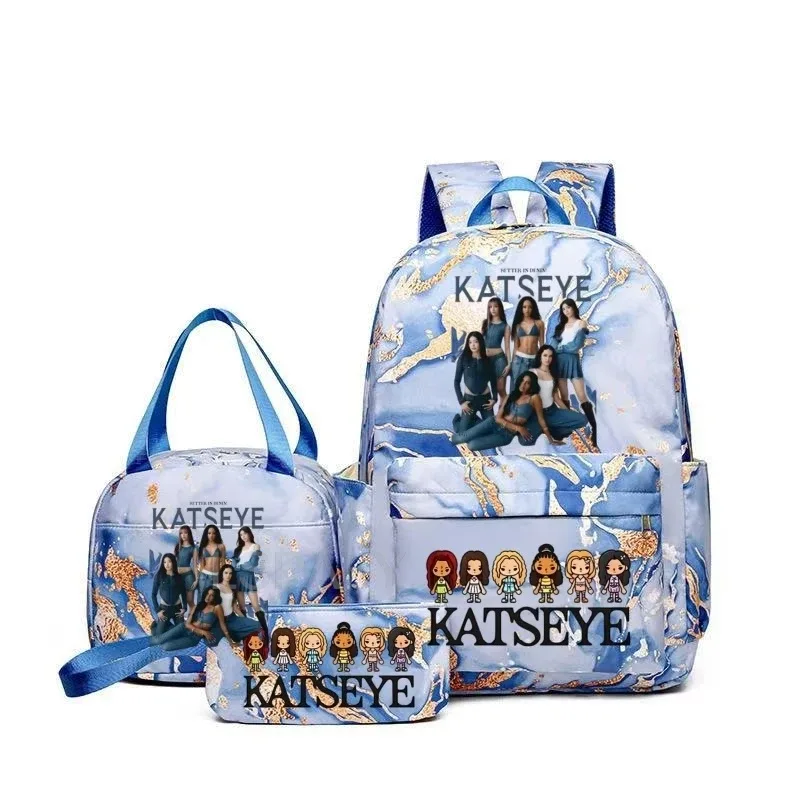 sacs à dos katseye à imprimé amusant avec sacs à lunch, multi-poches, camouflage, pour adolescents, sac à dos de voyage pour ordinateur portable, sac d'école pour femmes, mochila