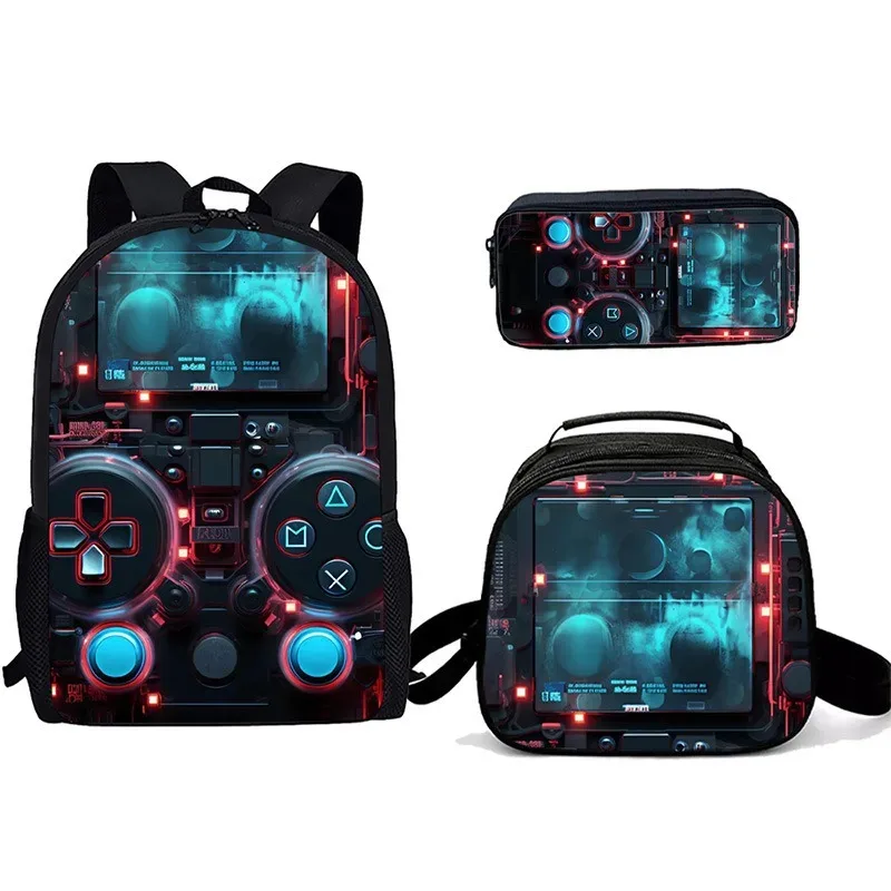 sac à dos tendance pour étudiants, imprimé 3d, 3 pièces/ensemble, avec sac à bandoulière, sac à déjeuner et trousse à crayons, pour ordinateur portable et console de jeux populaire