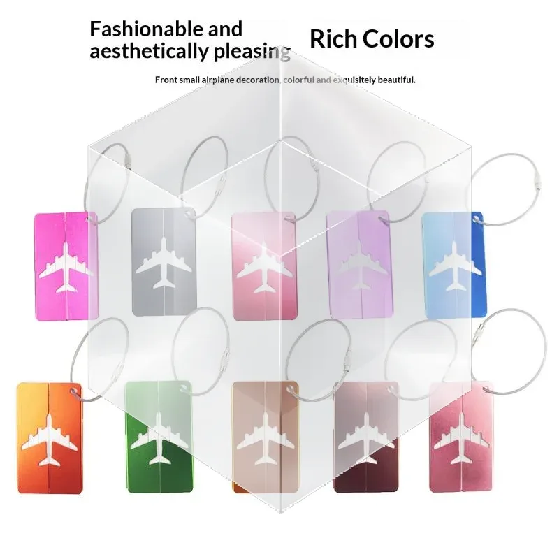 étiquette de bagage en alliage d'aluminium pour avion, anti-perte, avec porte-carte d'identité, couleur unie, accessoires de voyage