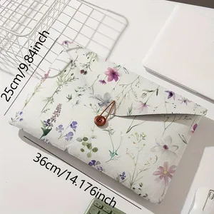 housse pour ordinateur portable avec imprimé de fleurs sauvages violettes à l'aquarelle, fermeture à bouton, sac de protection antichoc pour ordinateur portable, pour voyage et bureau