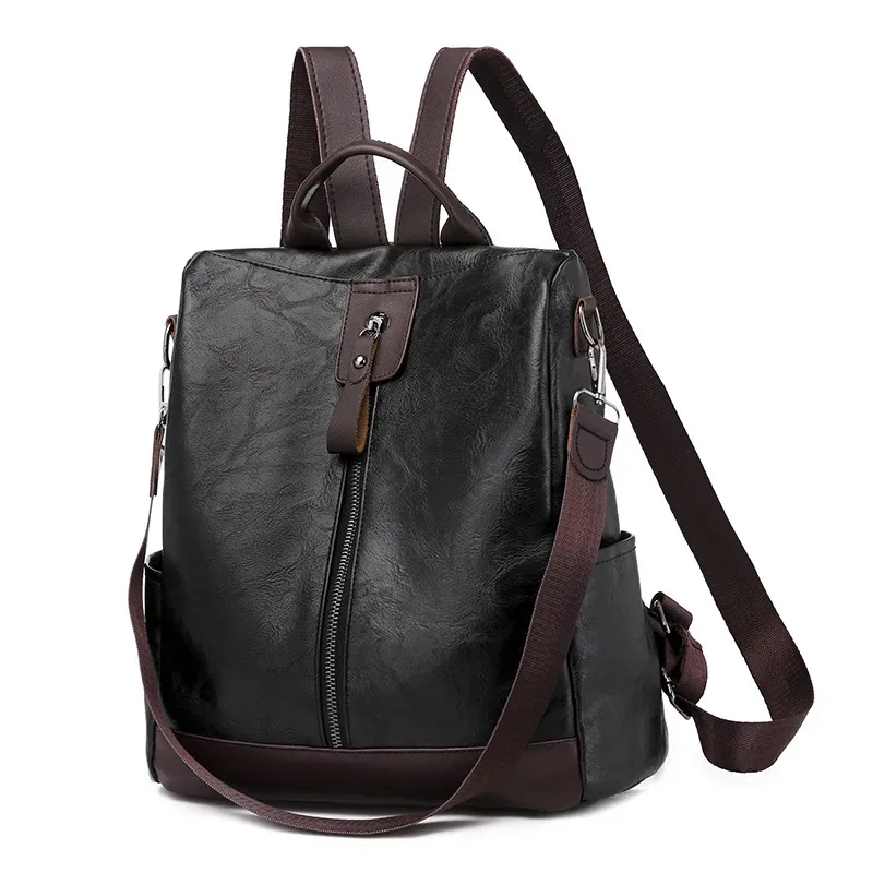 automne reteo femmes fermeture éclair pu sac à dos pu femmes européennes américaines rétro loisirs en plein air voyage sac à dos sac antivol