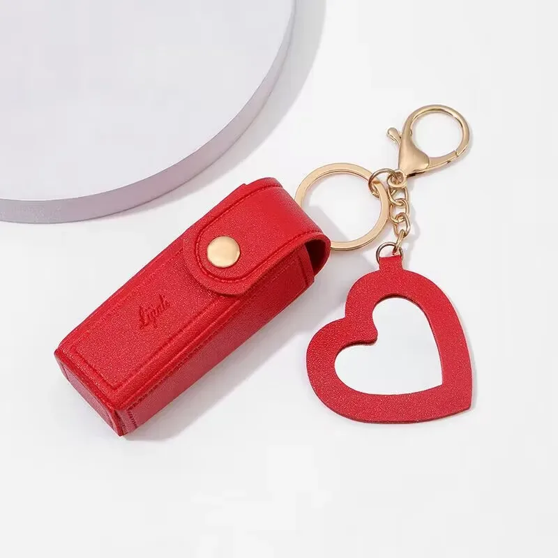 sac en cuir portable pour rouge à lèvres, poudre de maquillage, baume jules, porte-clés, housse de protection avec miroir