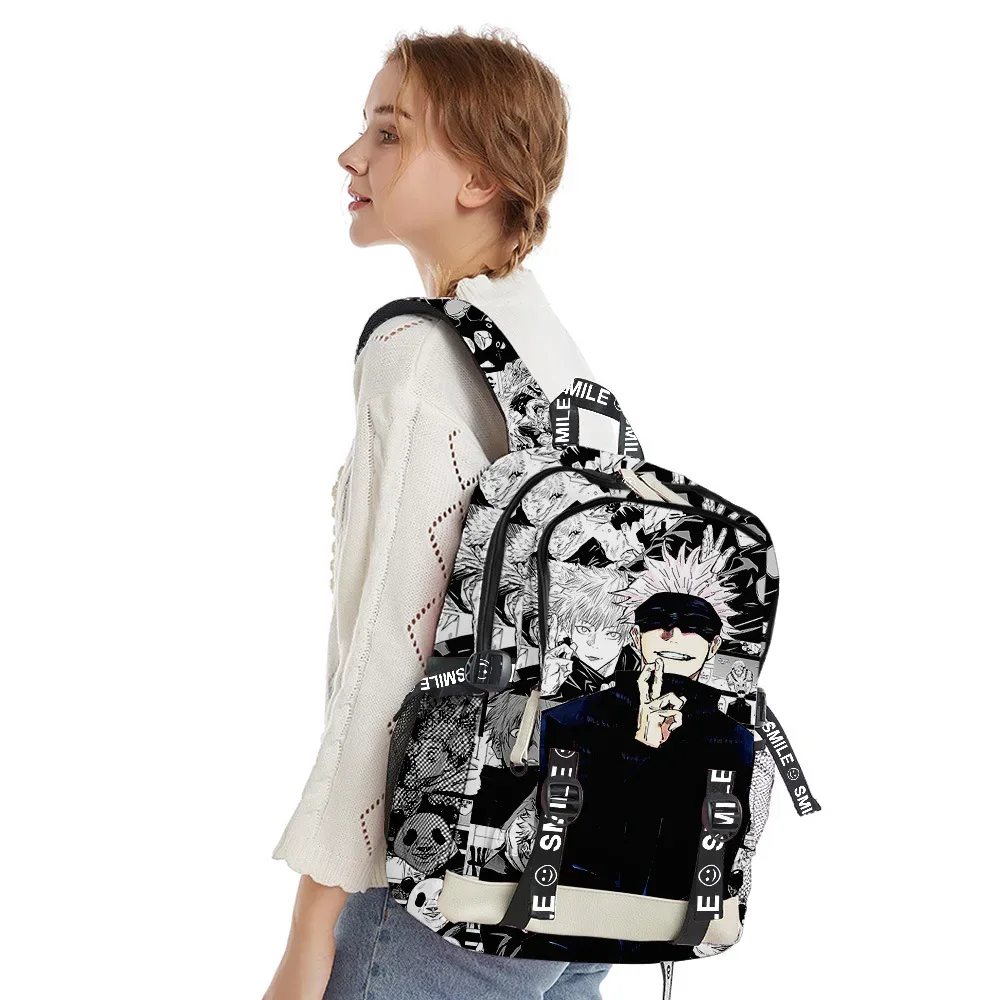 sac dos toile manga noir blanc expression faciale bd texte adolescents voyage école informatique