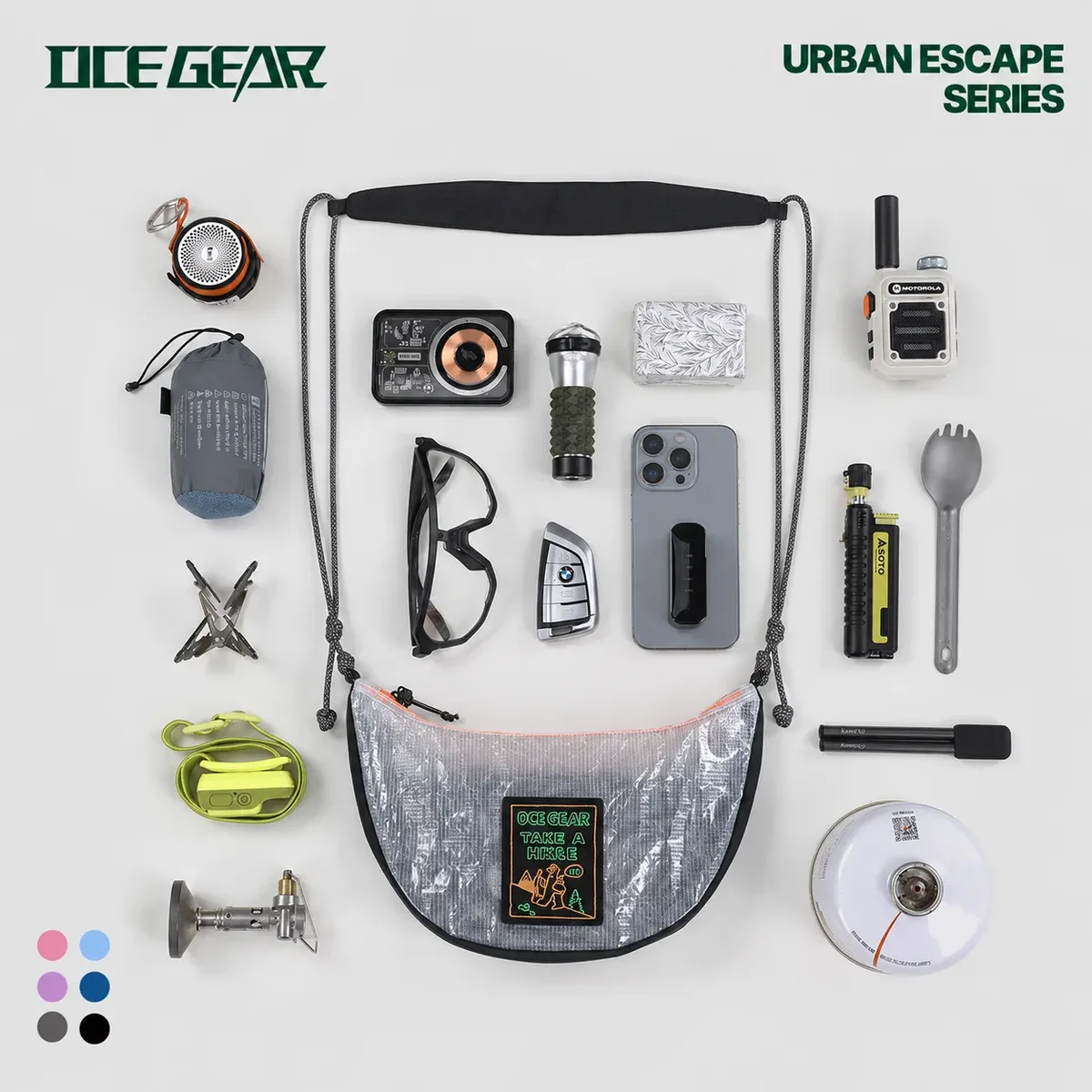 sac à bandoulière en maille ecopak tech, ultraléger 120g, sac demi-lune, imperméable 70psi, sac à bandoulière pour la randonnée et le camping, pour hommes et femmes