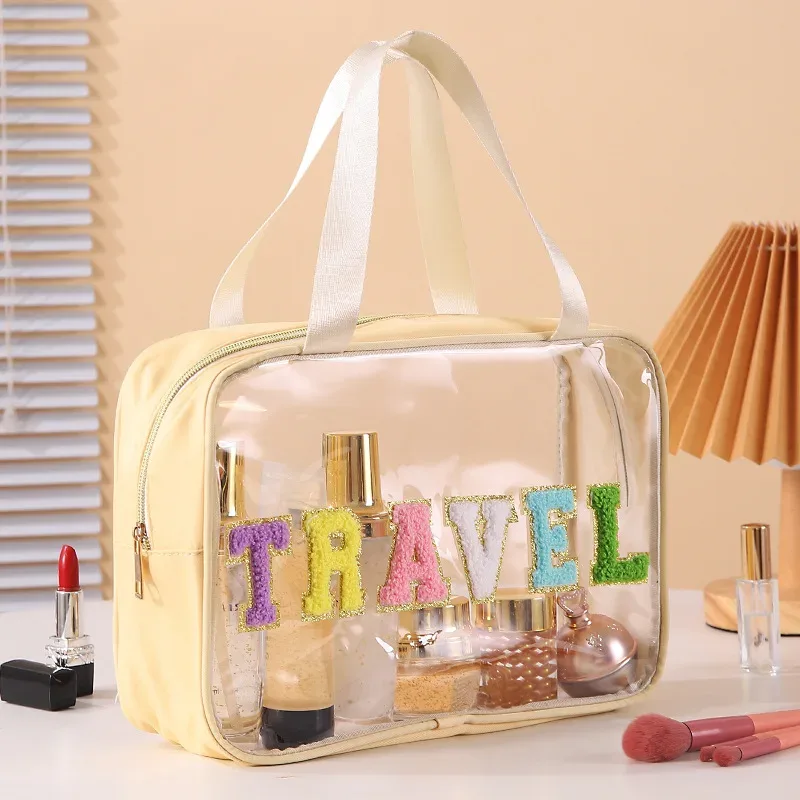 trousse de toilette de maquillage transparente, sacs de bain de plage de natation, sac de lavage de voyage portable, étui à cosmétiques en cuir pu, pvc étanche, nouveau