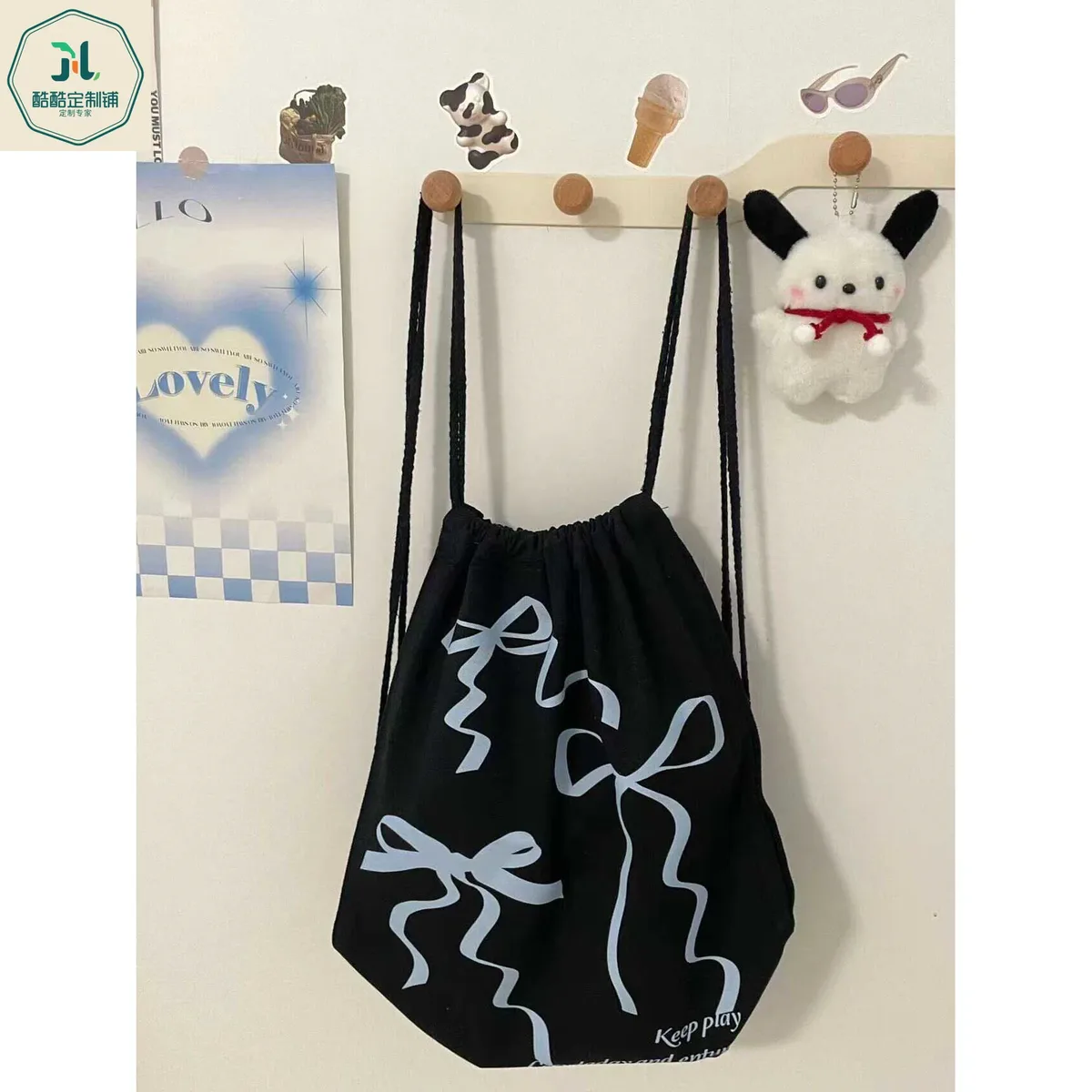sac à dos rétro américain avec cordon de serrage pour filles et étudiants, sac à cordon portable de grande capacité