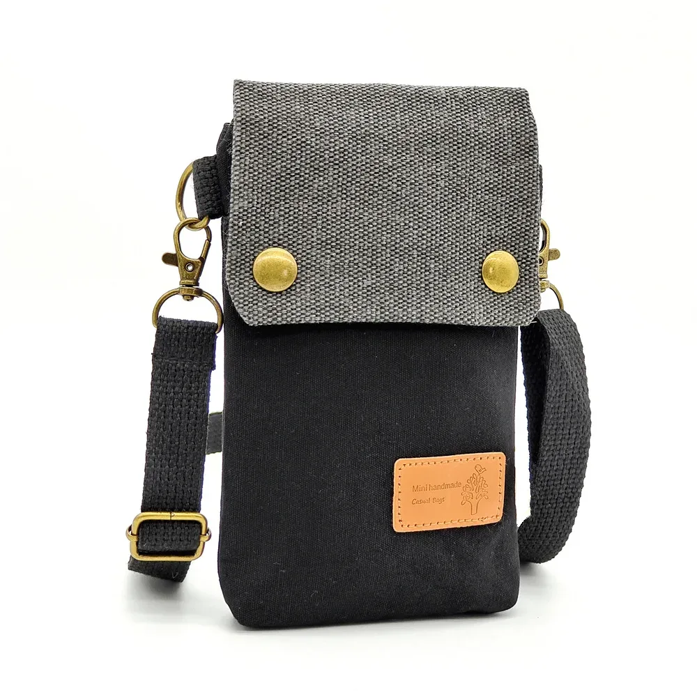 sac à bandoulière en toile de couleur unie pour téléphone portable, sac en tissu simple pour femmes, sacoche à la mode, porte-monnaie à bandoulière