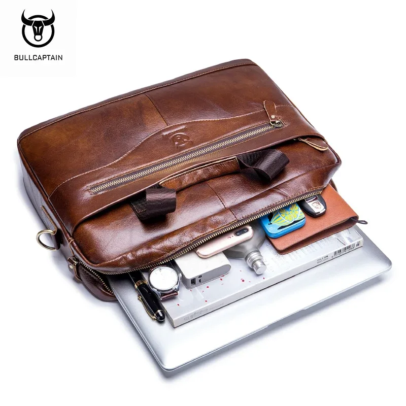 porte documents cuir vraie vache polyester fermeture éclair marron clair bande louirie amovible décontracté voyage loisirs grande capacité informatique