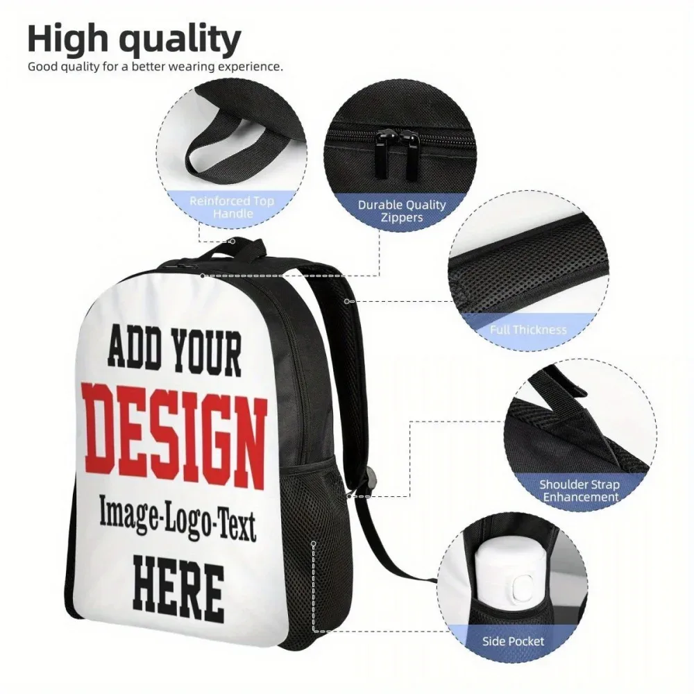 sac à dos personnalisé avec photo et logo - grande capacité, léger, bretelles réglables pour le travail, l'école, les voyages | polyester durable