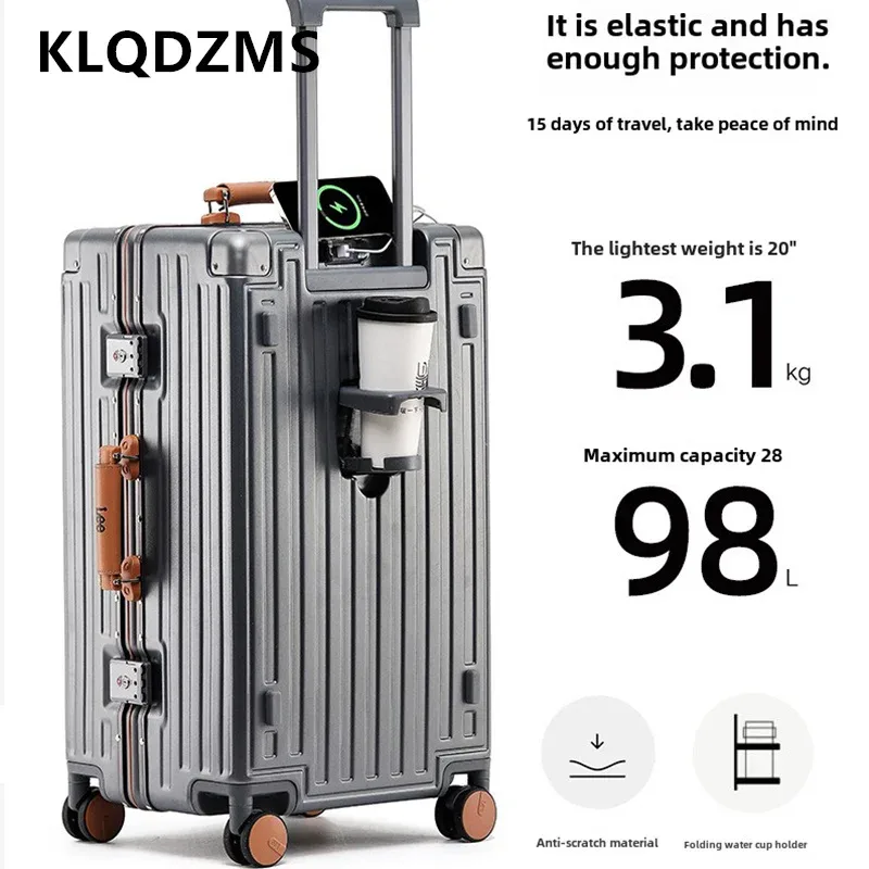 valise klqdzms de haute qualité, 28 pouces, grande capacité, cadre en aluminium, valise à roulettes, boîte de cabine 20 pouces, sac de voyage.