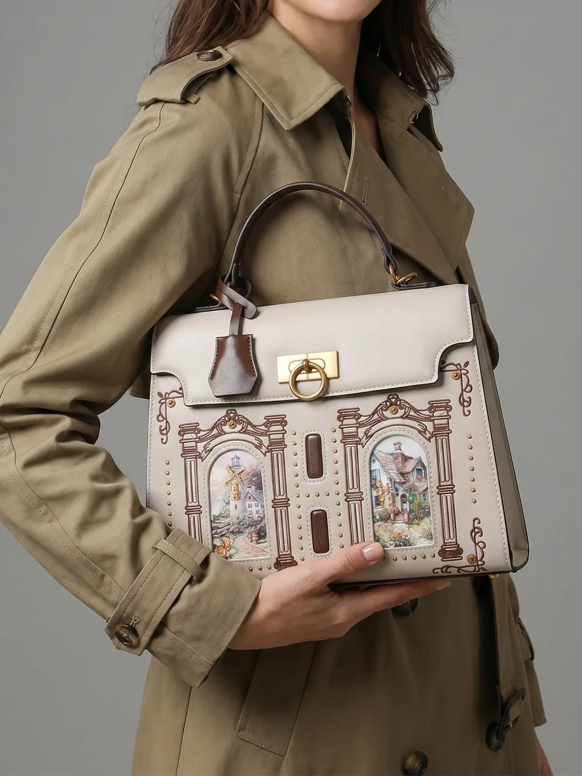 nouveau sac à main de luxe 2026 au design de niche, sac fourre-tout grande capacité avec broderie chat elfe au style sophistiqué, sac rétro grande capacité tendance motif chat