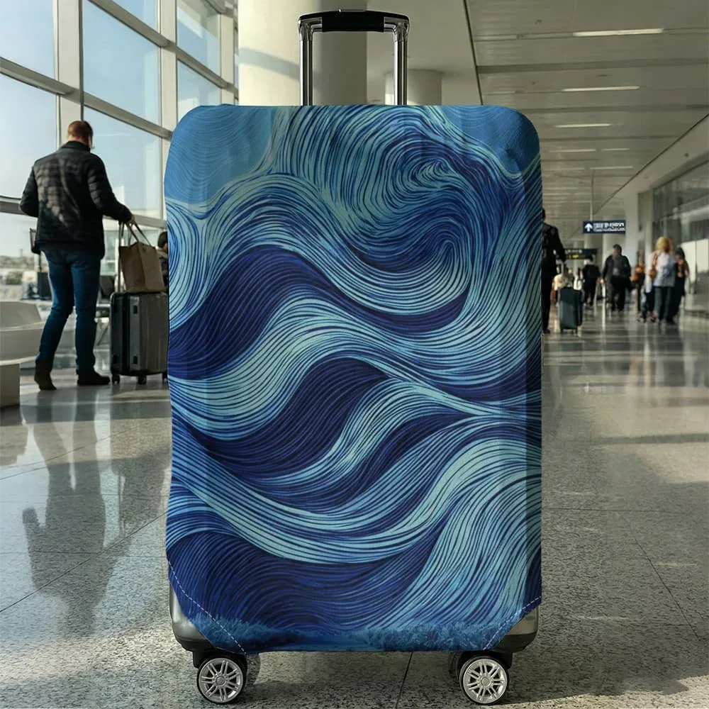 housse de protection pour bagages à motif de lignes ondulées bleu et violet, adaptée aux bagages de 18 à 32 pouces, avec poignées, accessoire de voyage