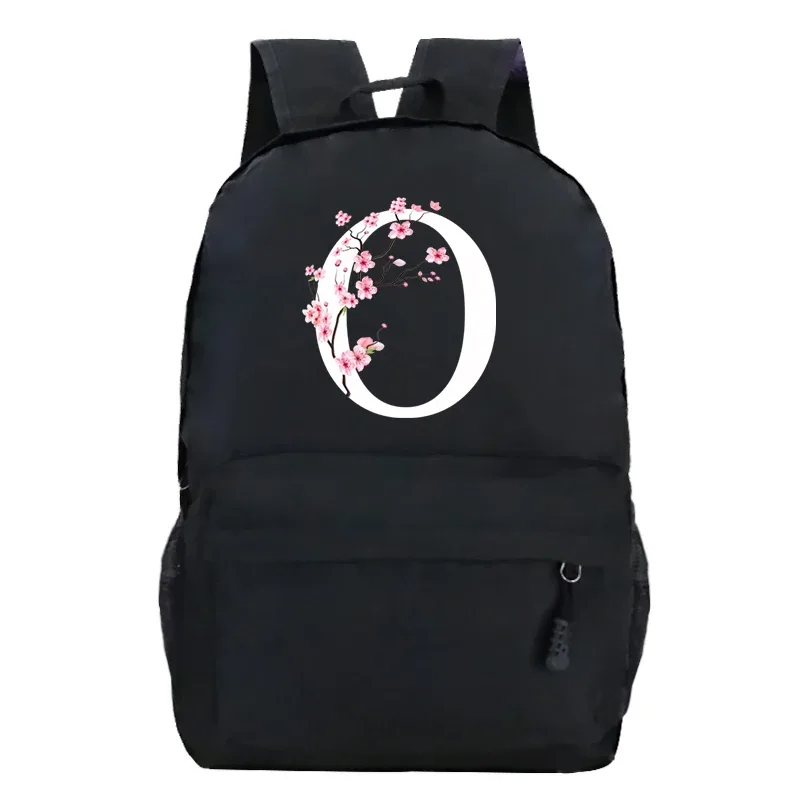 sacs à dos d'école pour jeunes sakura fleur a-z alphabet grande capacité toile harajuku mode fermeture éclair esthétique épaules sacs noirs