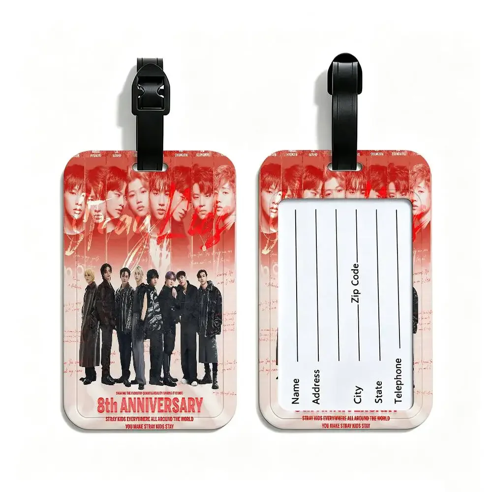 étiquette de bagage en pvc populaire kpop s-stray k-kids avec carte d'information, étiquette anti-perte pour valise, sac à dos, accessoire de voyage