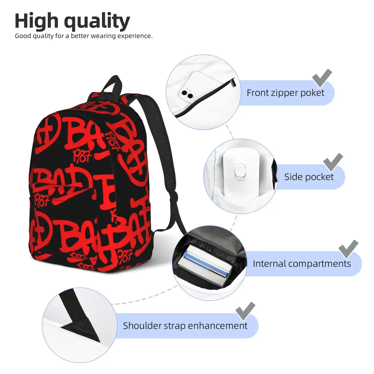 sac à dos bad michael jackson, sacs de voyage pour filles, sacs de lycée à la mode, sac à dos souple personnalisé