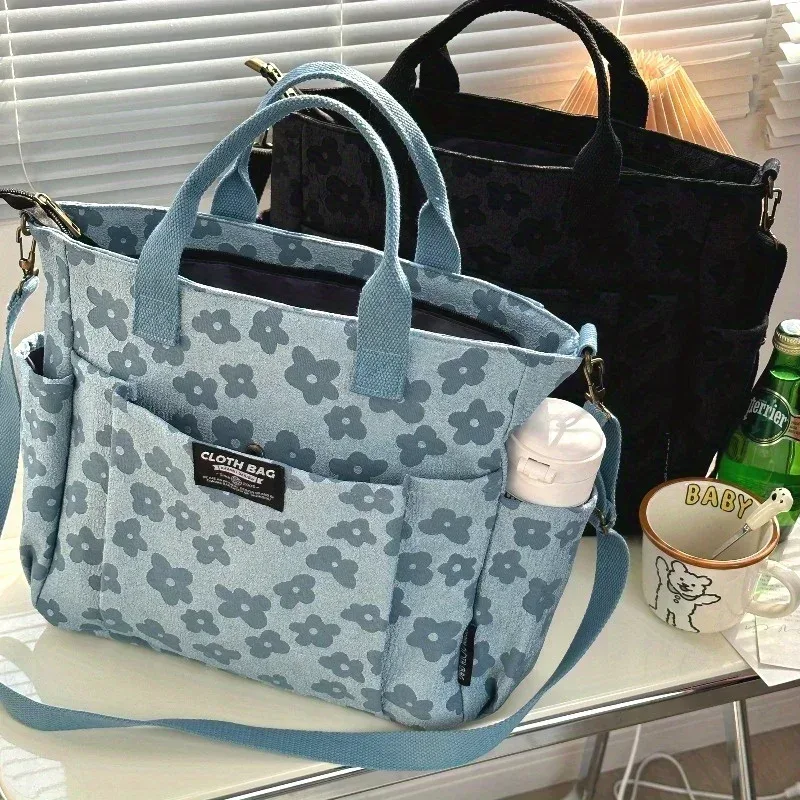 sac fourre-tout au design floral 3d, fermeture éclair épaisse, sac en toile multifonctionnel, sac à main d'ordinateur pour étudiant, sac d'école à bandoulière