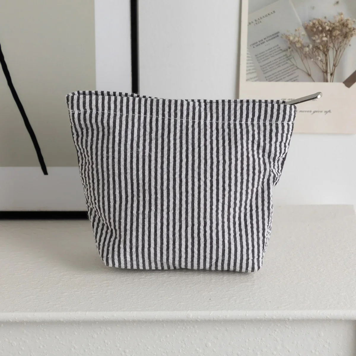 petits sacs à cosmétiques à la mode, sacs de rangement à rayures verticales pour femmes, sacs de maquillage avec fermeture éclair, sac de rangement de voyage portable