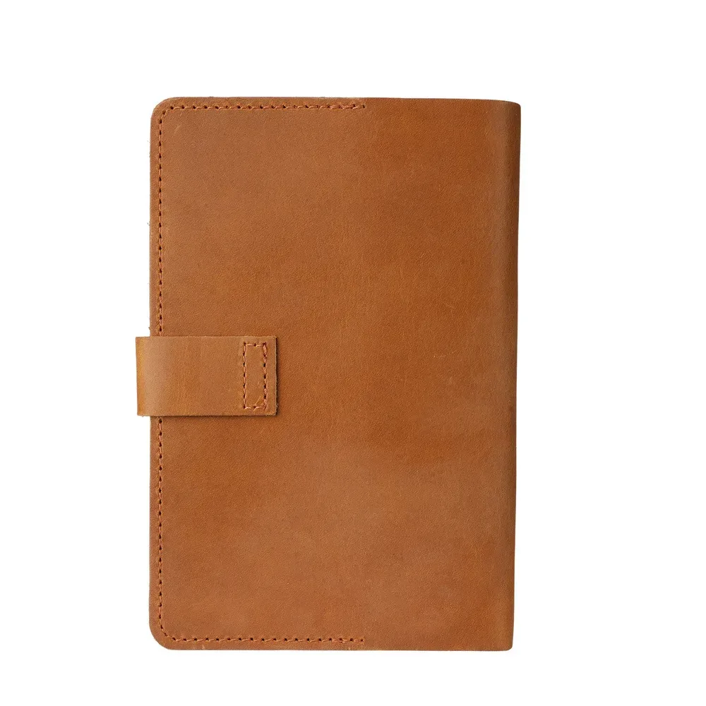 Pochette Voyage Cuir Vache Marron Clair Button Closure Intérieur Liège Beige Organisateur Documents Neutral