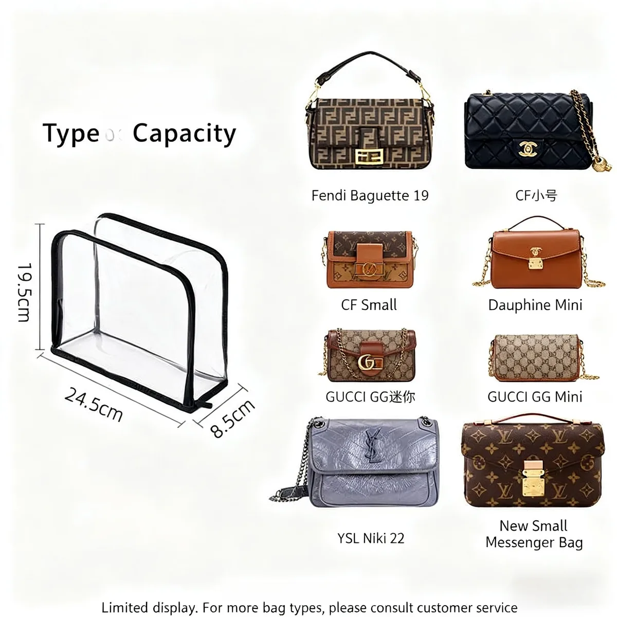 housse de rangement transparente, résistante à l'humidité, sans poussière, pour sacs à main de luxe, organisateur de sac à main premium avec fermeture éclair, sac peu encombrant