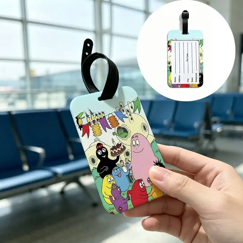 étiquette bagage plastique rectangulaire personnages animés vert bande noire boucle identification voyage ecole pratique anti-perte