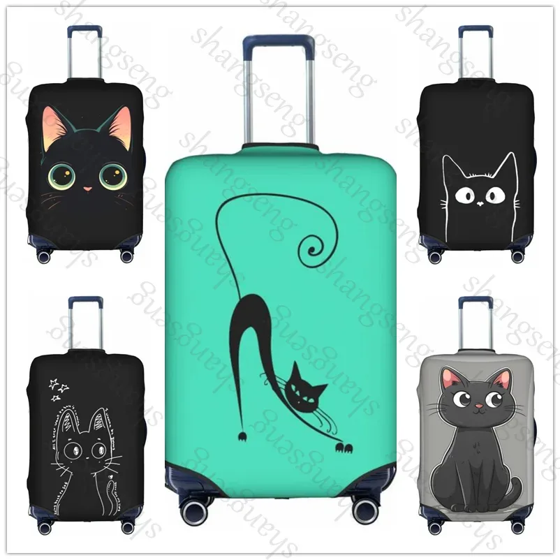 housse de protection élastique épaisse pour bagages, chat noir de dessin animé mignon, combinaison à fermeture éclair pour sac de 18 à 32 pouces, housse de chariot pour valise de voyage
