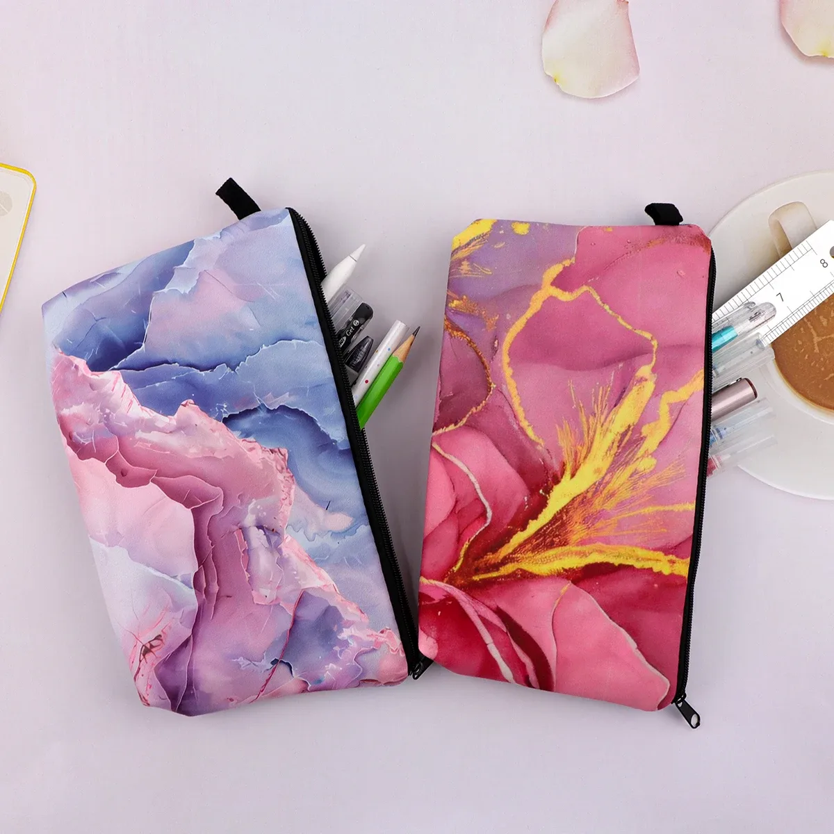 sacs à cosmétiques ciel étoilé en marbre, portables pour femmes, sac de rangement de voyage visage soleil lune rouge à lèvres cosmétiques petits sacs étui de rangement