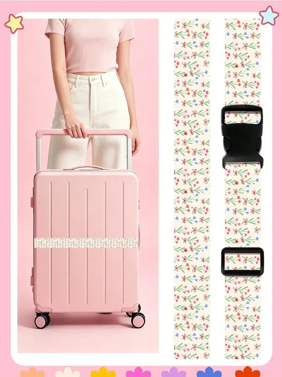 sangle de bagage réglable à imprimé mignon pour valise, ceinture de voyage en tissu doux avec boucle, sangle de sac légère pour femme