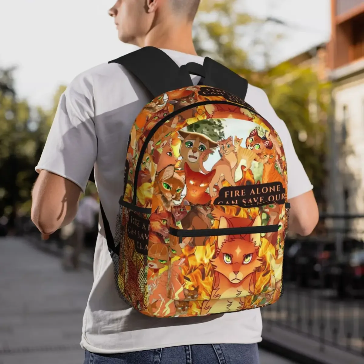 four warriors warrior cats sac à dos pour étudiants, sac d'école, sac à dos de randonnée, sac de voyage pour garçons et filles, sac à bandoulière