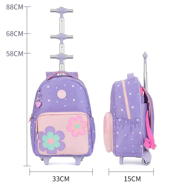 sac à dos roulant de voyage pour ordinateur portable, ensemble de sacs à roulettes d'école pour filles, sac à dos à roulettes pour filles