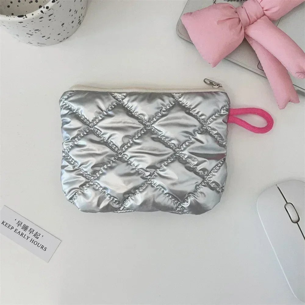 sacs de maquillage à motif d'arc lingge argenté pour femmes, mode mignonne dame filles écouteurs clé rouge à lèvres sac de rangement cosmétique pochette à fermeture éclair