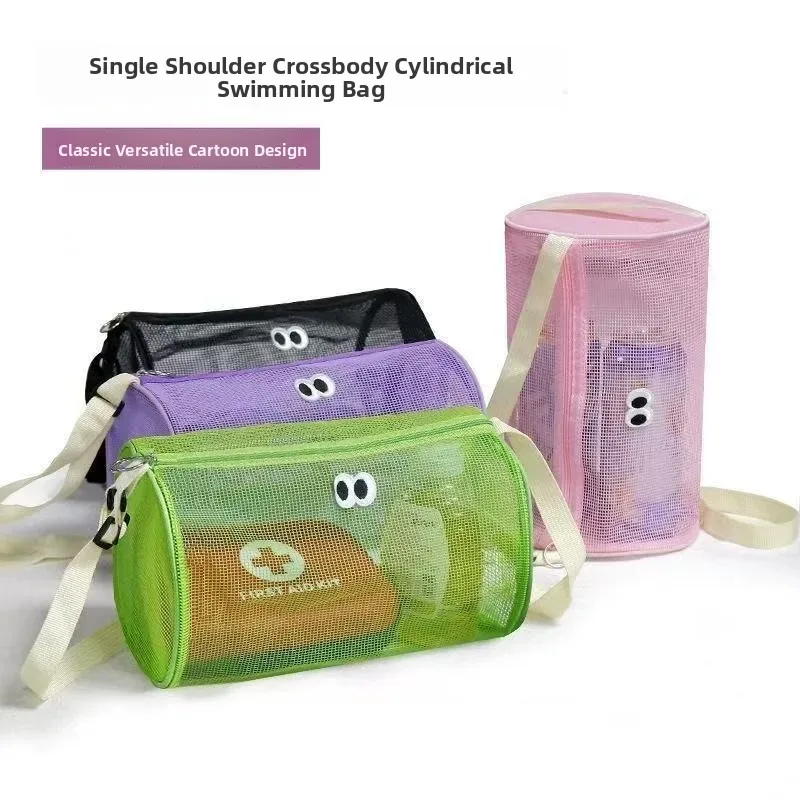 sac de rangement en maille cylindrique de grande capacité, sac de toilette à bandoulière ou à main, sac de rangement pour cosmétiques, organisateur de voyage