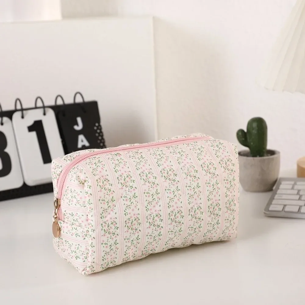 sac de maquillage en coton doux et durable, imprimé floral matelassé, grande capacité, trousse de toilette, organisateur de maquillage pour femmes et filles