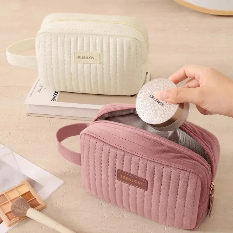 sac de rangement pour maquillage en velours pour la saison froide, grande capacité, pochette cosmétique pour pinceaux, cosmétiques, voyage, rangement quotidien
