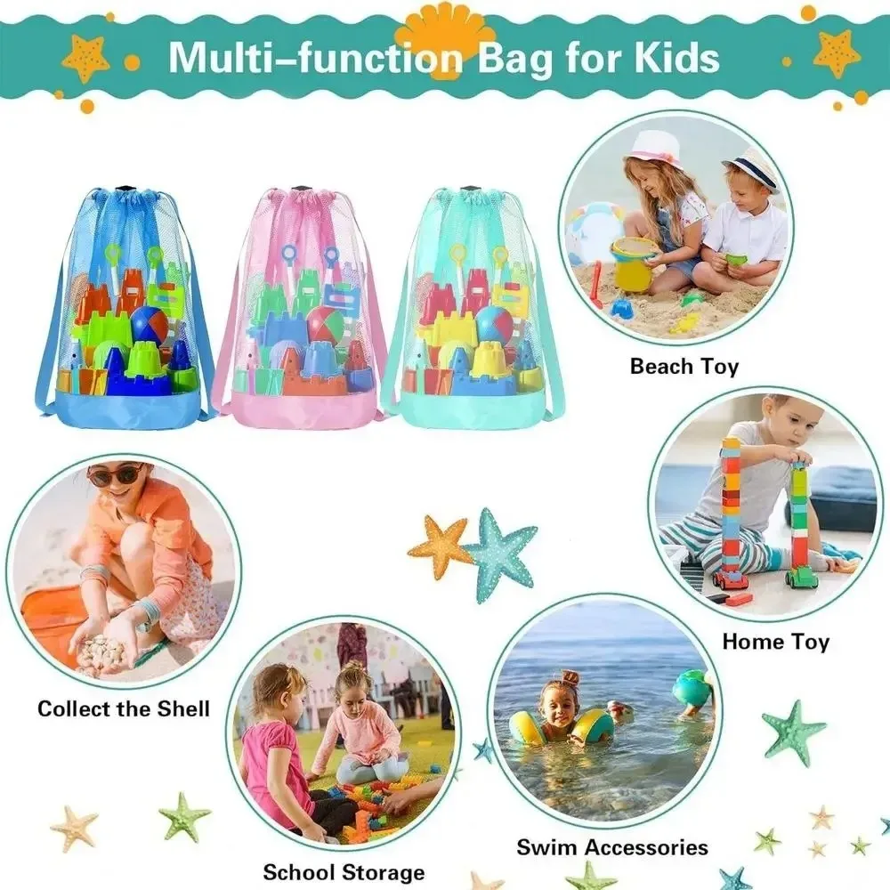 sac à dos de plage durable résistant au sable, extra-large, avec fermeture à cordon, sacs de rangement de plage, bretelles réglables, sac de plage en maille pour le voyage