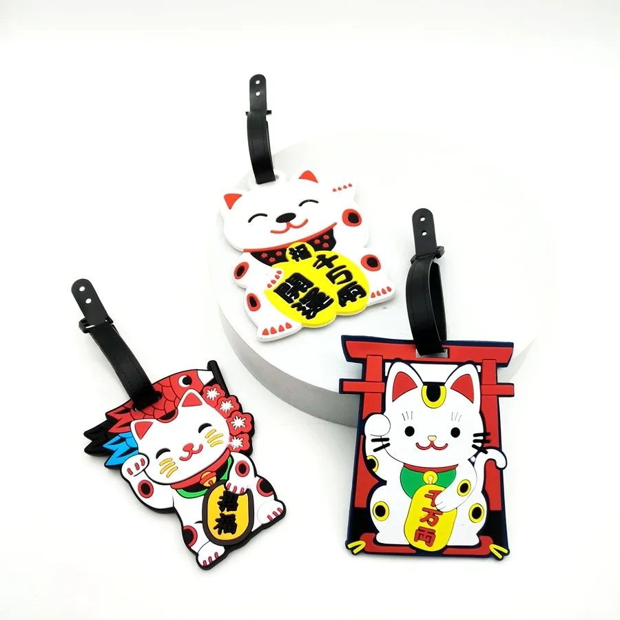 1 pièce/2 pièces/3 pièces zhaocai chat étiquette de bagage pendentif voyage essentiel aéroport bagages anti perte étiquette d'identification nom de bagage unisexe