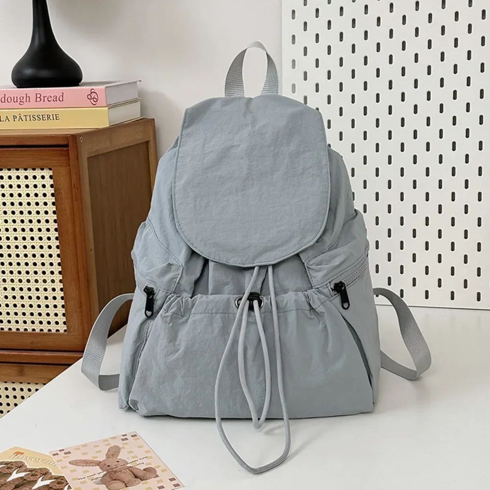 sac à dos de voyage léger et décontracté, style coréen, en nylon, avec cordon de serrage, étanche, grande capacité, cartable pour étudiants et adolescents