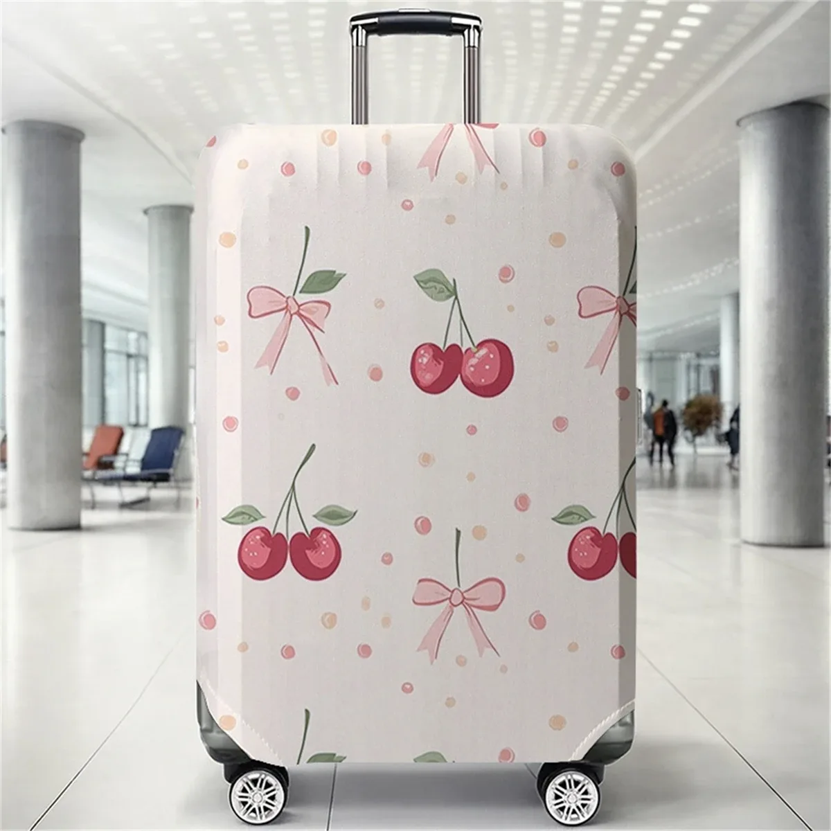 housse de protection pour bagages à motif de pois blanc laiteux cherry bow, adaptée aux housses de bagages de 18 à 32 pouces, gants pour poignée de bagage