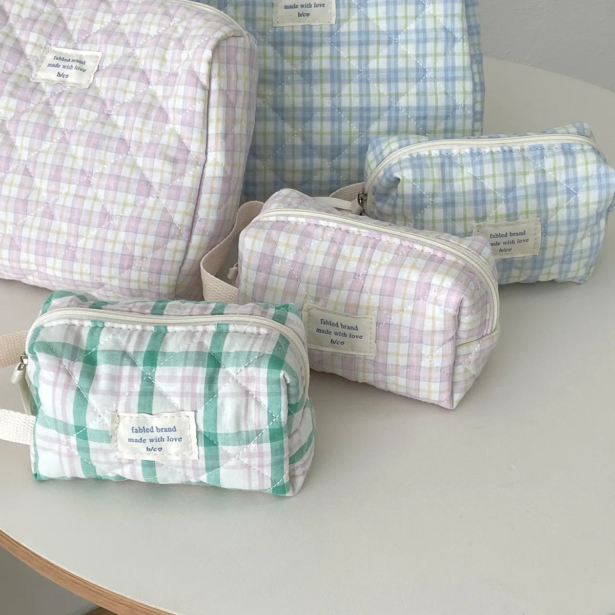 sac à cosmétiques vintage à fleurs pour femmes, pochette à carreaux mignonne, trousse de maquillage de voyage, petits sacs à main matelassés en coton à fleurs