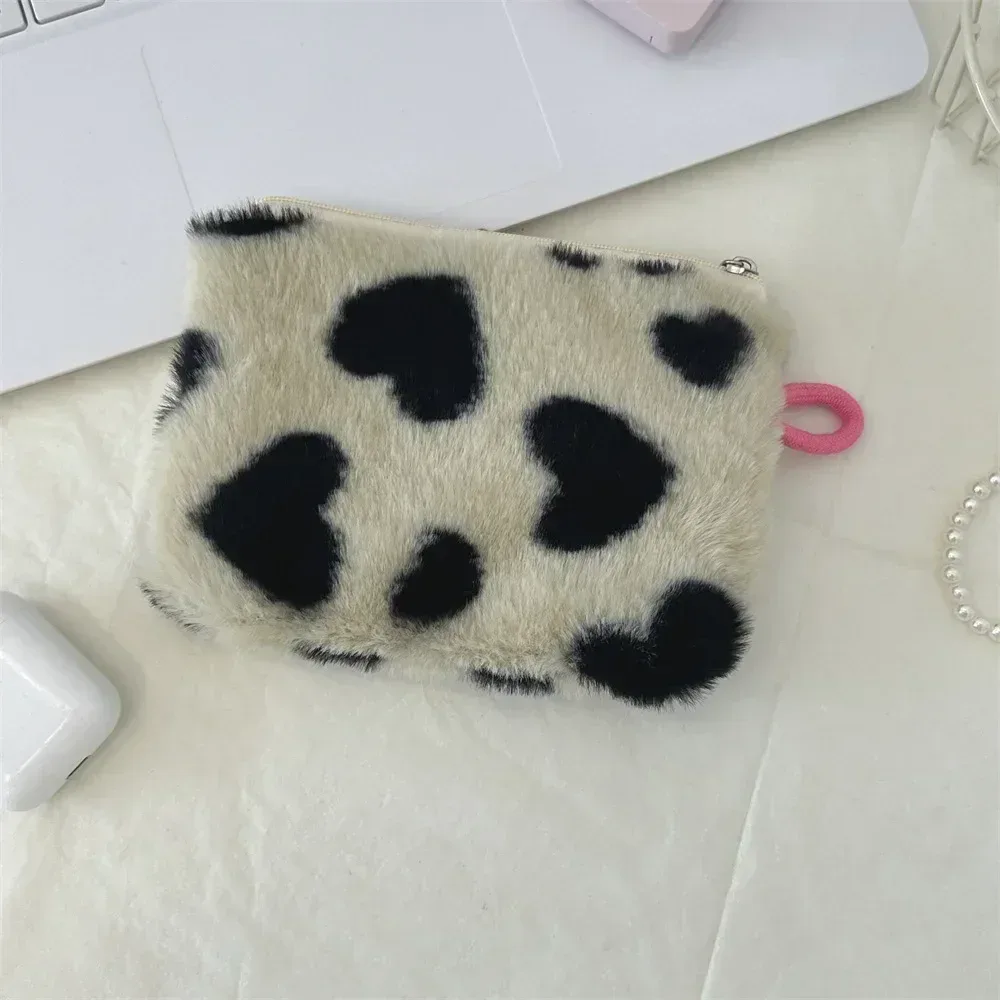 mini trousse de maquillage en peluche mignonne, portable, voyage, cosmétique, rouge à lèvres, écouteurs, carte, sac à main de rangement, pochette portefeuille pour femmes