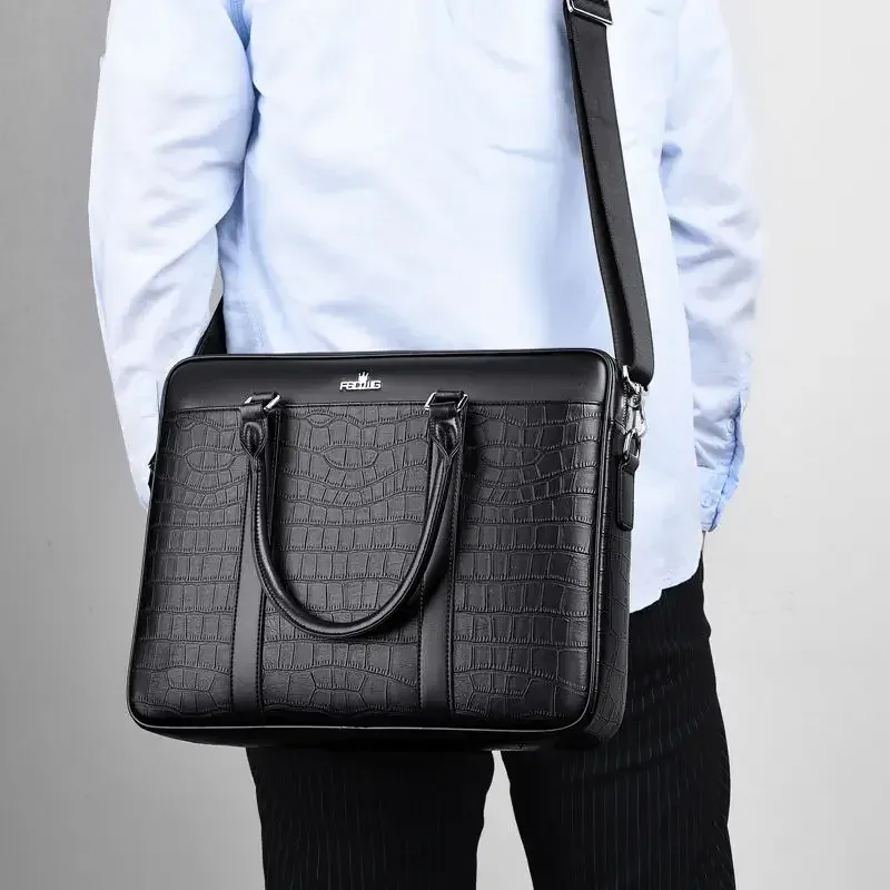 nouvelle sacoche d'affaires de luxe en cuir de crocodile fendu pour homme 2026 – sac à bandoulière et sac messager pour ordinateur portable