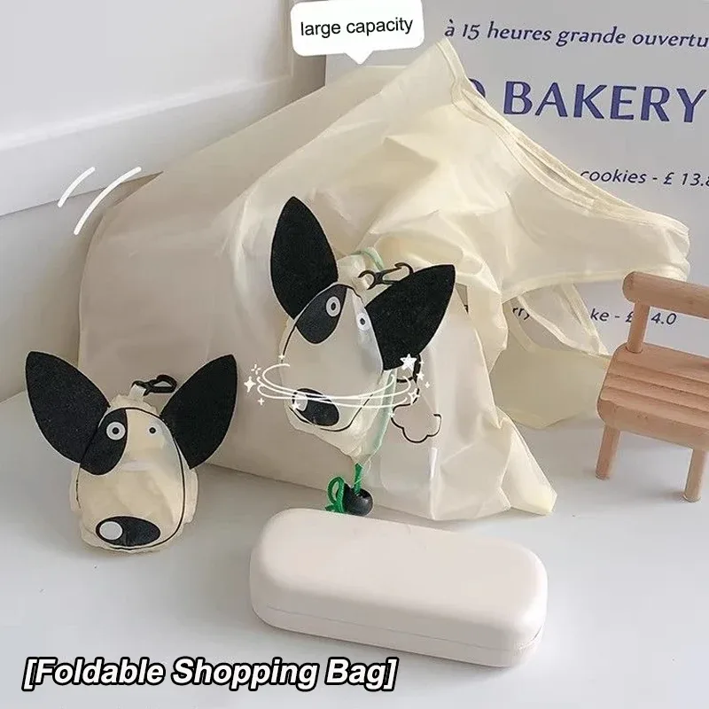 sac de courses pliable en forme de chien mignon, sac fourre-tout écologique en polyester durable pour les courses, sac à main portable et léger, pochette de rangement réutilisable