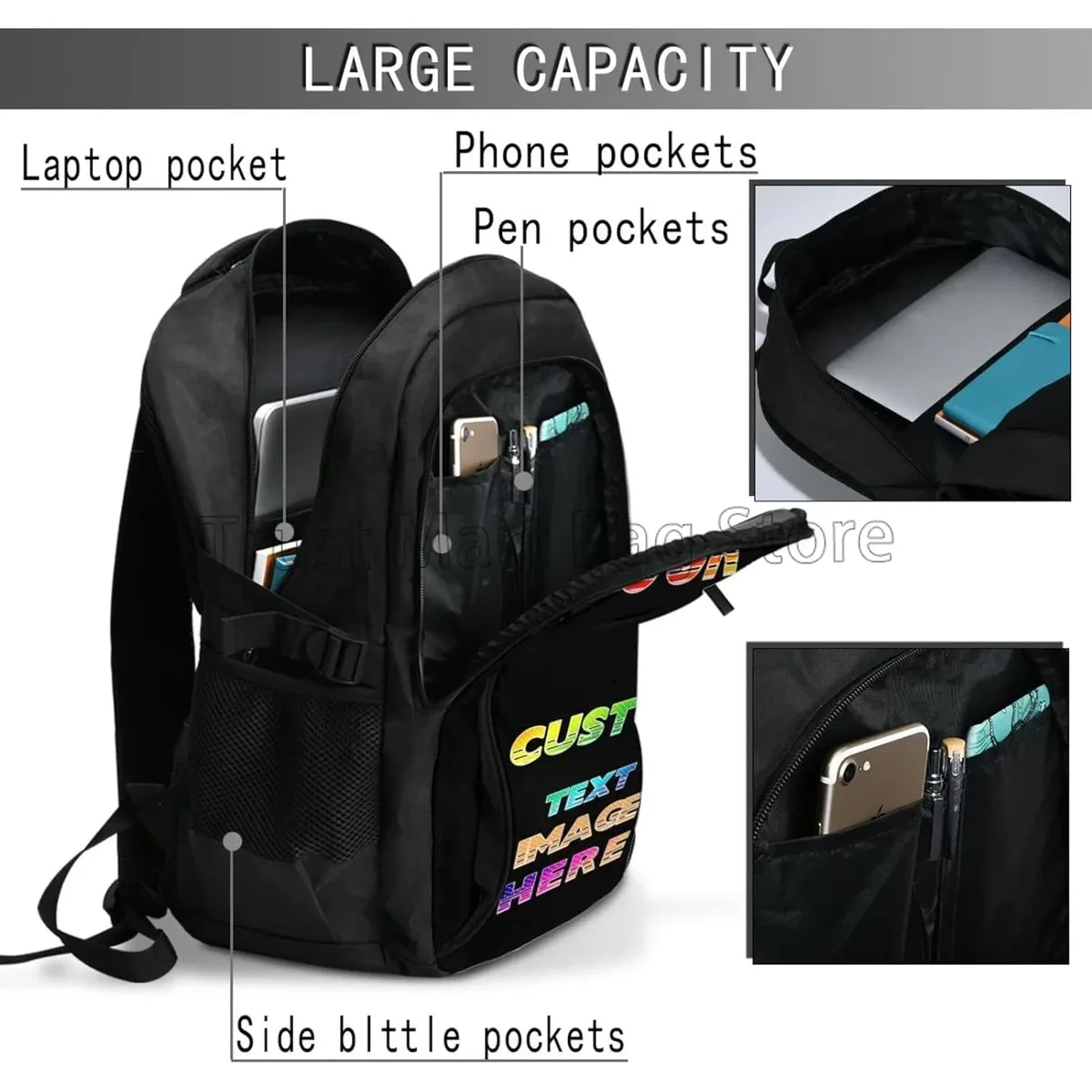 sac à dos de voyage personnalisé pour ordinateur portable, avec nom et photo, avec port usb, 18x13.4x8.3 pouces, pour homme et femme