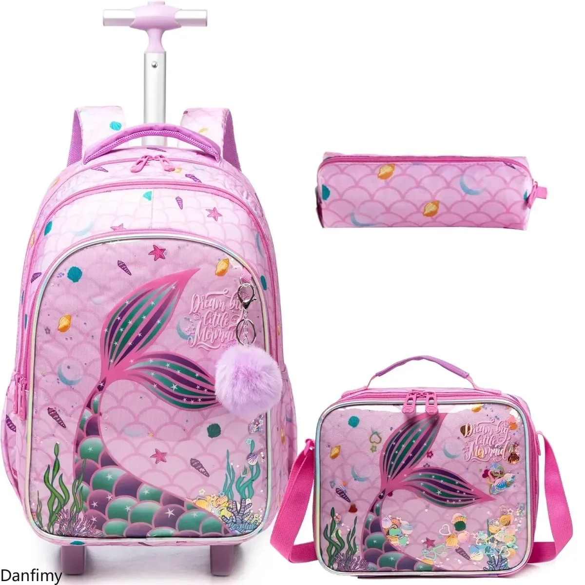 sac dos polyester toile dessin animé rectangulaire roue poignée supérieure compartiment principal double fermeture éclair sac lunch assorti usage écolier élève primaire