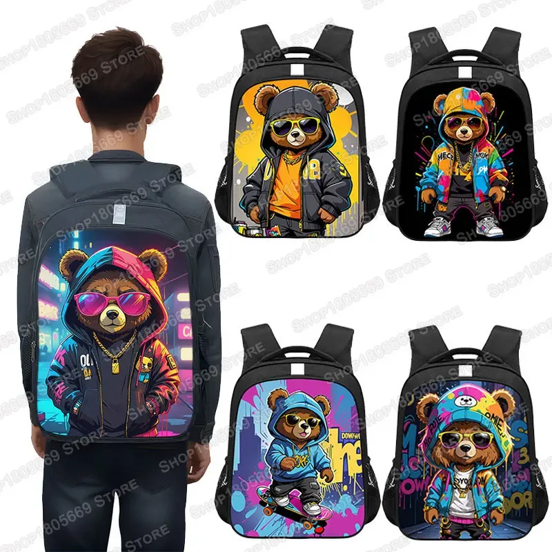 sac à dos kawaii graffiti bear print pour enfants, sac à dos de voyage pour adolescents, hip hop, sacs d'école pour enfants, cadeau pour enfants de 3 à 18 ans, 14 po, 16 po