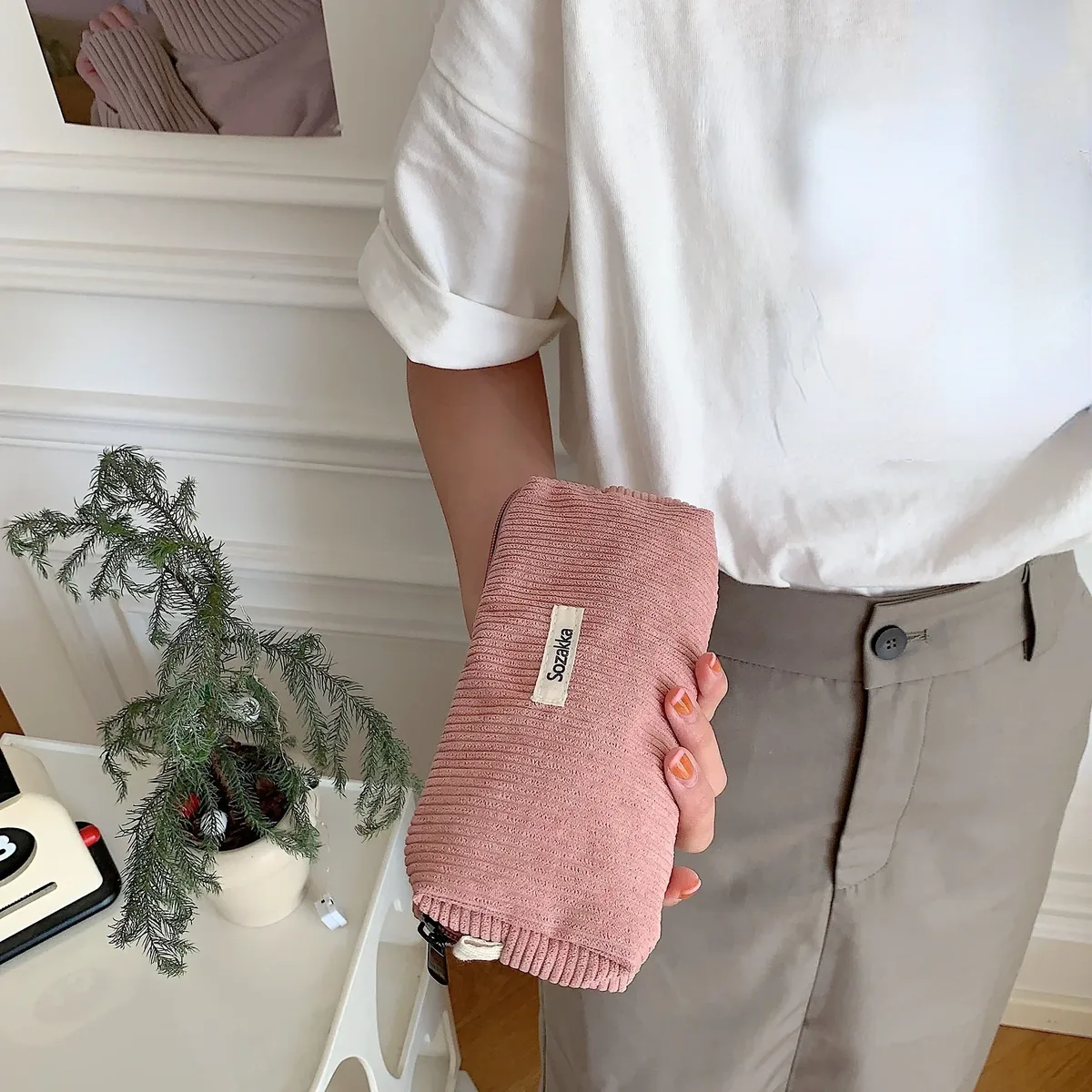 grand sac à cosmétiques en tissu velours côtelé pour femmes, pochette de maquillage pour filles, sac de voyage à main, étuis de rangement de rouge à lèvres, pochette à fermeture éclair pour téléphone