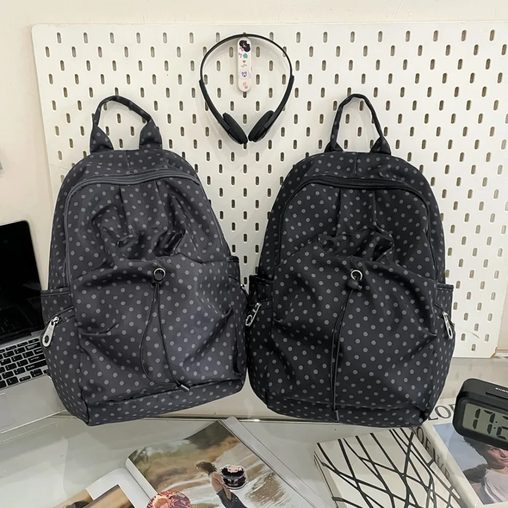nouveau sac à dos coréen à pois pour femme 2026 – style preppy polyvalent et léger en nylon pour étudiants, voyages et loisirs